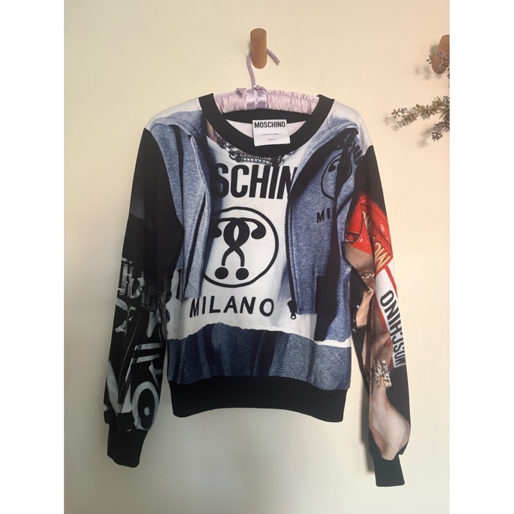 NWT Moschino Graphic Sweatshirt Runway Print Cropped -Small ($515) - Picture 6 of 6